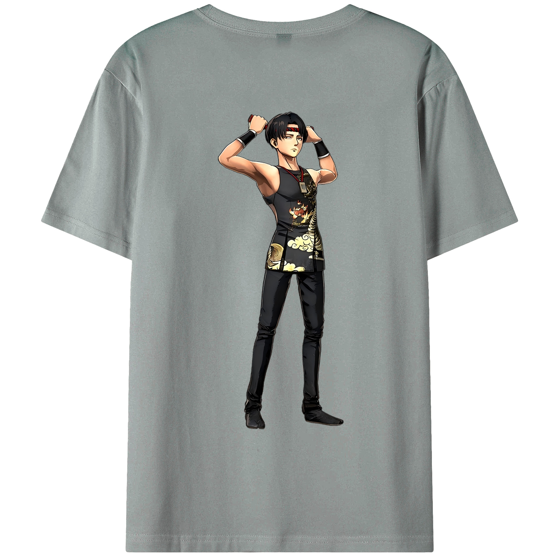（画像用） 進撃の巨人 リヴァイ·アッカーマン Attack on Titan Levi Ackerman 綿100％ メンズ半袖Tシャツ（バックプリント） 通気性